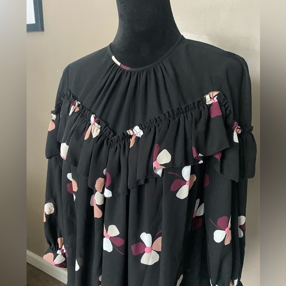 KATE SPADE Black Floral ruffle blouse NWOT preppy cute chic spring chiffon sz S - Picture 7 of 14
